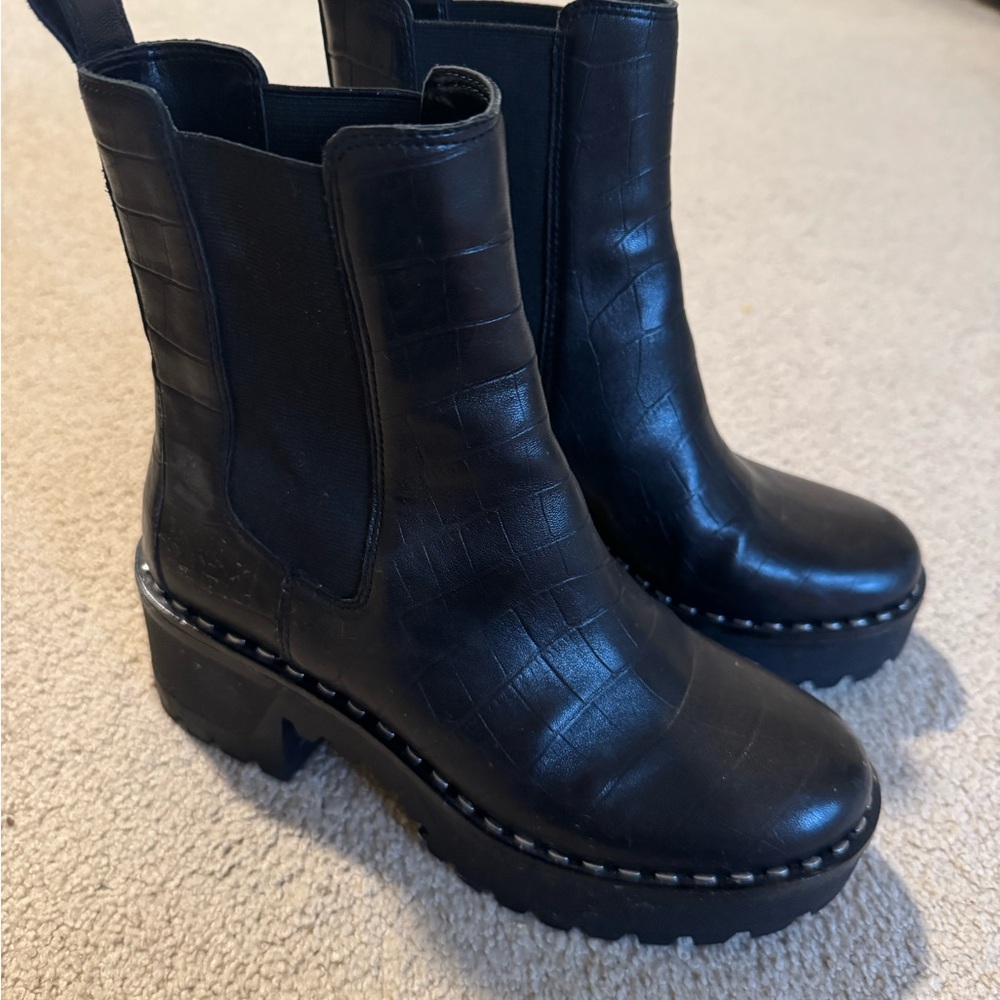Vince Camuto Black Croc-Pattern Heeled Boots